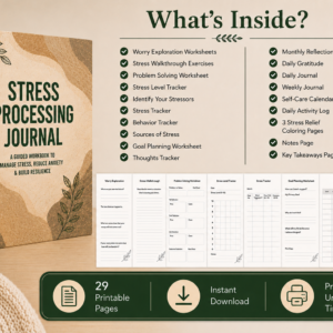 Stress Processing Journal Printable PDF | 29 Pages | Anxiety & Stress Relief Workbook