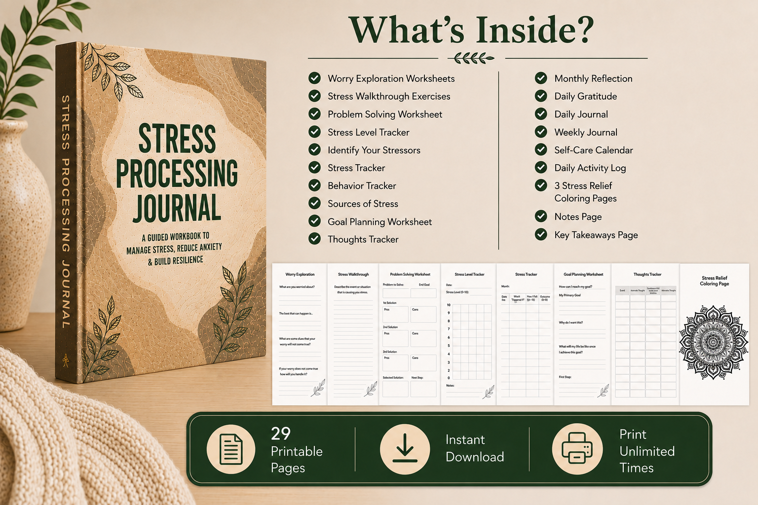 Stress Processing Journal Printable PDF | 29 Pages | Anxiety & Stress Relief Workbook - Image 2